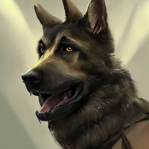 Image similar to a humanoid german shepherd beast - man posing as a eagle scout, highly detailed, digital painting, artstation, concept art, smooth, sharp focus, illustration, art by wlop