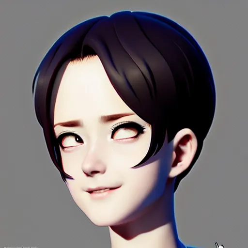 Image similar to youth sean young very slightly smiling, occlusion shadow, specular reflection, rim light, unreal engine, range murata, artstation, pinterest, art by hiroaki samura and ilya kuvshinov and rossdraws, intricate, highly detailed 8 k, art deco illustration, extremely beautiful shape of face, neck, shoulders eyes