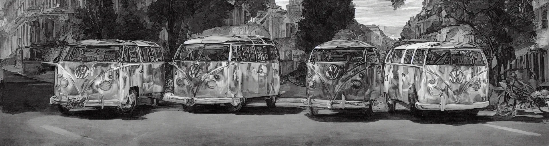 Image similar to vw bus on a street, illustration by caravaggio