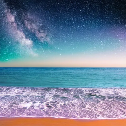 Image similar to planet on milky way as beach, water is galaxy