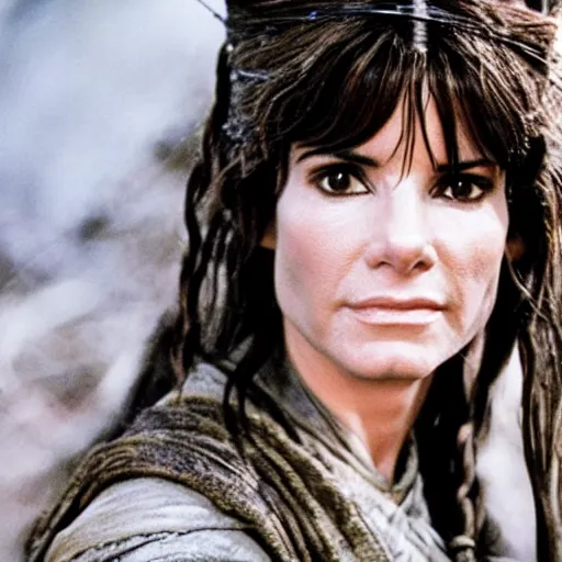 Image similar to first photos of 2 0 2 4 female lotr remake - sandra bullock as baromir, ( eos 5 ds r, iso 1 0 0, f / 8, 1 / 1 2 5, 8 4 mm, postprocessed, crisp face, facial features )