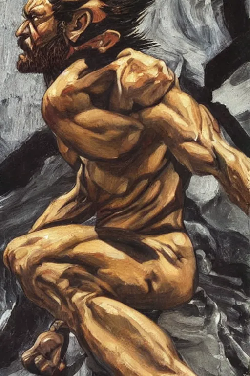 Prompt: Wolverine from the X-Men painting by Lucian Freud