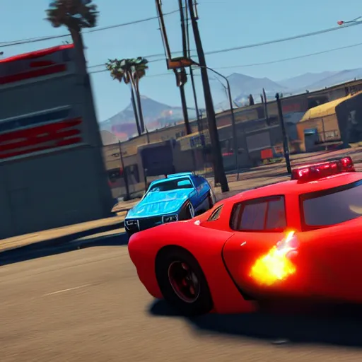 Prompt: lighting mcqueen in gta v, ingame, 4 k