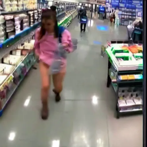 Prompt: reddit moderator caught shoplifting on cctv, 240p camera, blurry image, trending on Reddit