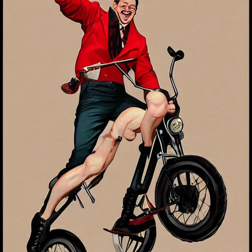 Image similar to Chris Evans riding a unicycle and looking very happy by leyendecker