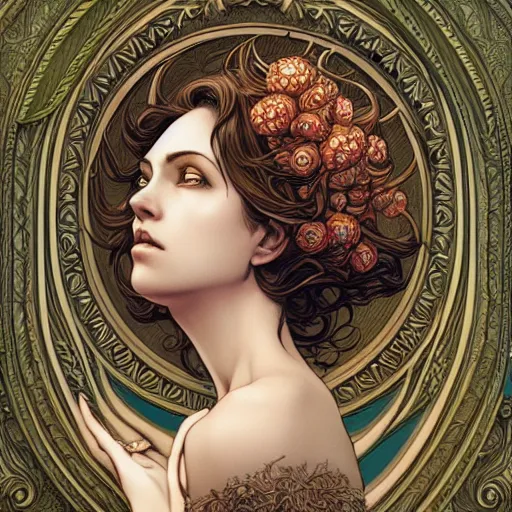 Image similar to a beautiful detailed front view portrait of a woman with ornate growing around, ornamentation, artgerm, joshua middleton comic cover art,