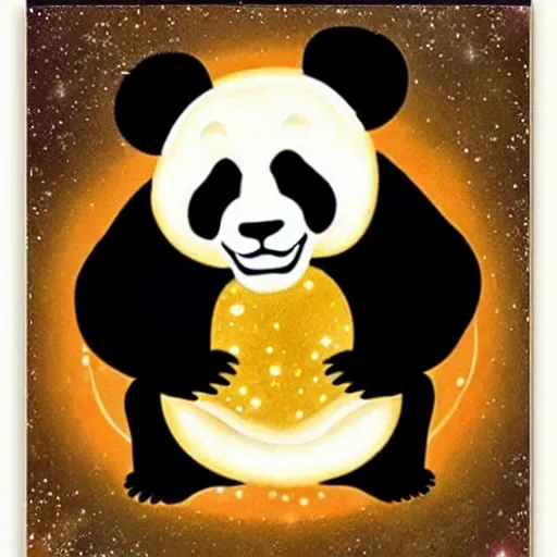 golden skinned panda giving birth to the universe! | Stable Diffusion