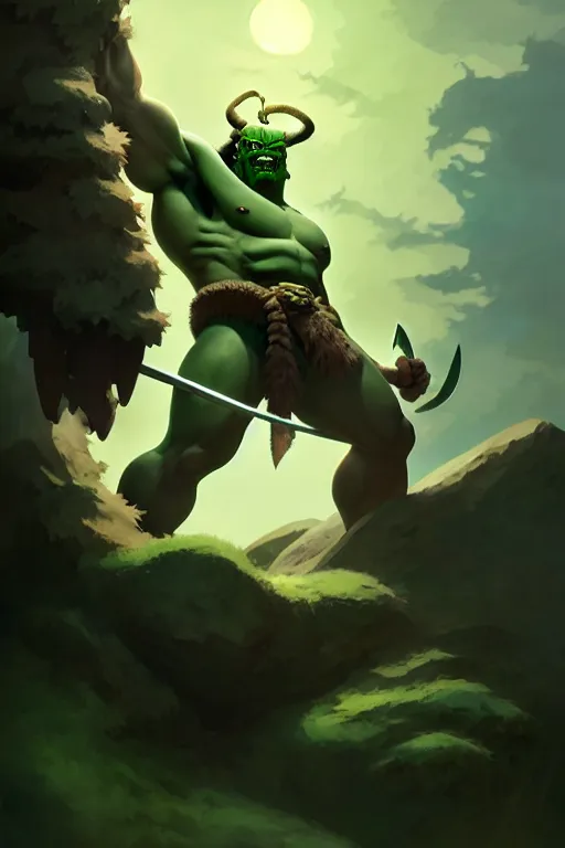 Prompt: orc barbarian male, green skin, exquisite details, big axe, earth magic, mid view, design on a white background, by studio muti, greg rutkowski makoto shinkai takashi takeuchi studio ghibli