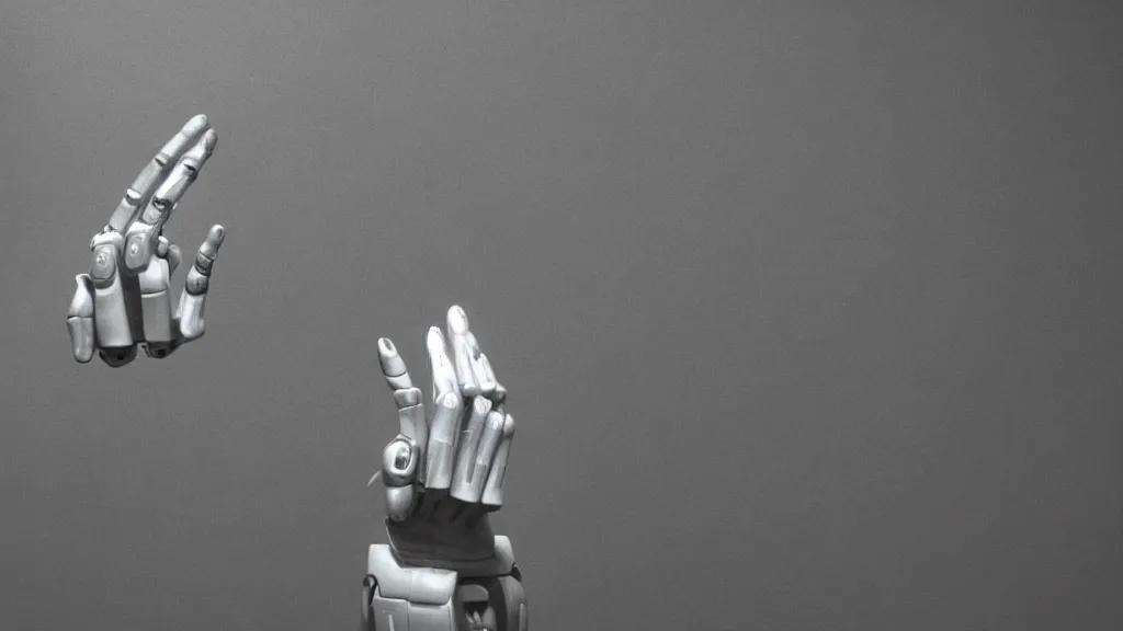 Image similar to movie scene of a robot extending finger, movie still, cinematic composition, cinematic light, by david lynch