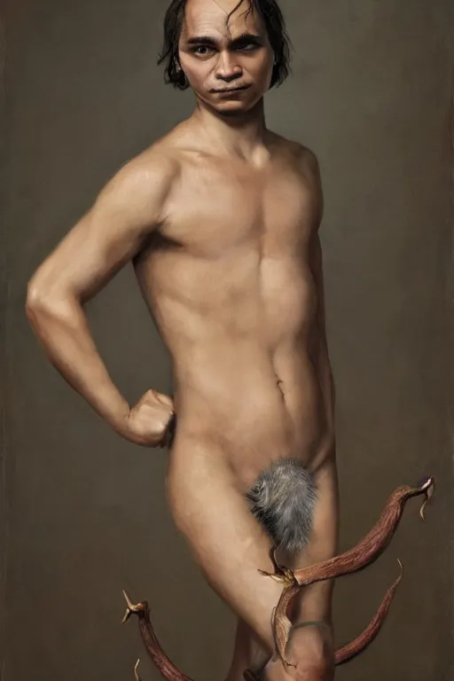 Prompt: Frank Dillane as a satyr, full body, very accurate, normal forehead, oil on canvas, intricate, portrait, 8k, highly professionally detailed, HDR, CGsociety