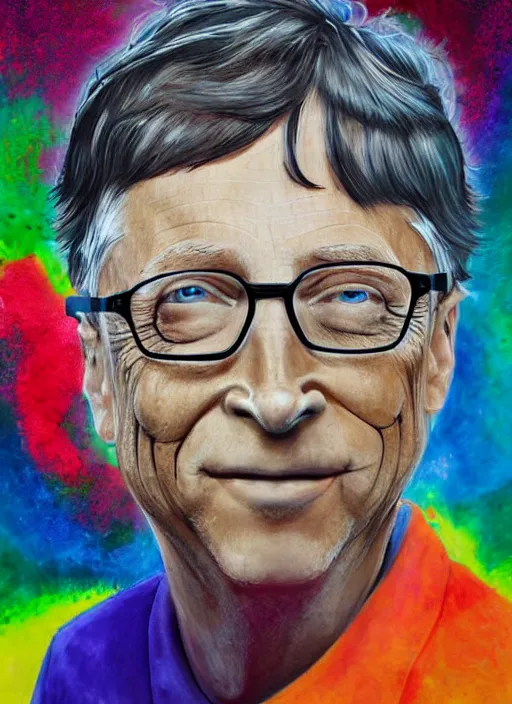 Image similar to photo portrait painting of bill gates on shrooms