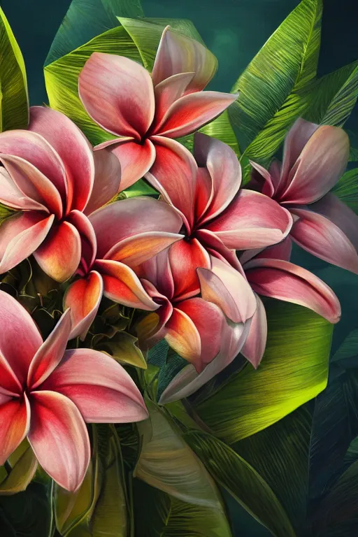 Prompt: ultra realistic illustration, portrait of a tan chihuahua plumeria tropical bouquet background, close up shot, fantasy, intricate, elegant, highly detailed, digital painting, artstation, concept art, smooth, sharp focus, illustration, surrealism