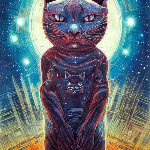 Image similar to a galaxy cat, art by James Jean, Wayne Barlowe, Laure Lipton