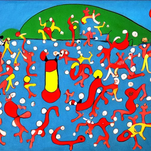 Prompt: Where's Waldo, in the style of Joan Miro