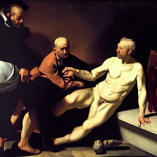 Image similar to the downfall of donald trump, by caravaggio,