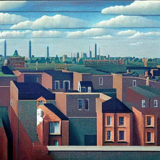 Image similar to South London imagined by Rene Magritte