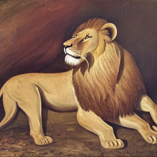 Prompt: lion, 1 9 th century painting