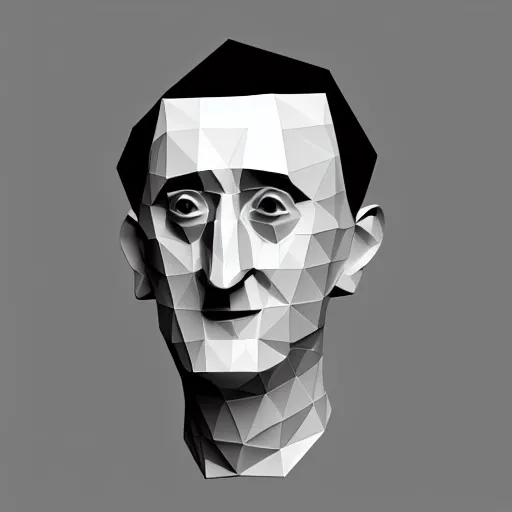 Prompt: low poly mesh model of Marcel Duchamp, vector
