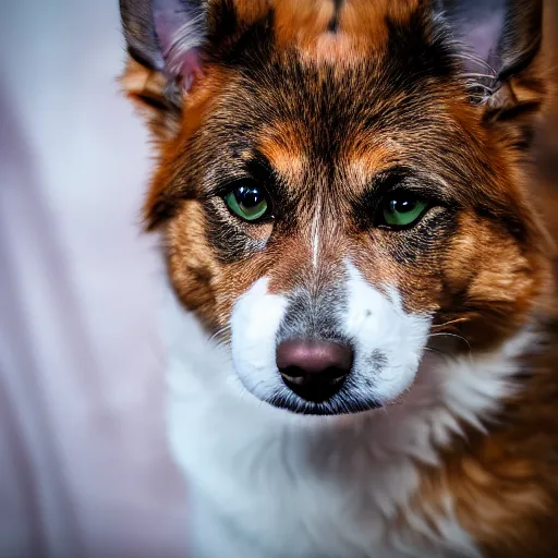 Prompt: a hybrid of a dog and a cat, 8 k, 4 k, professional photography, award winning photo