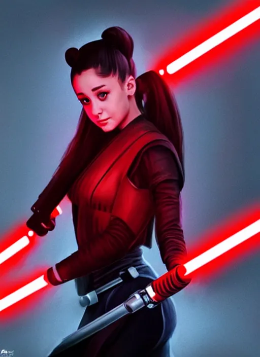 Image similar to Photo of Ariana Grande with a red lightsaber, Star Wars concept art, trending on artstation, dramatic lighting, photo-realistic