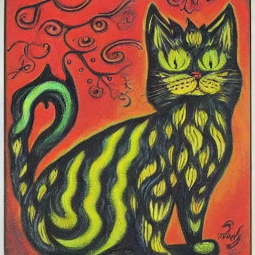 Image similar to a fire cat, louis wain,