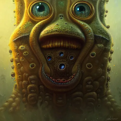 Image similar to portrait of SpongeBob as a large Lovecraftian monster, fantasy, intricate, elegant, highly detailed, digital painting, artstation, concept art, smooth, sharp focus, illustration, art by artgerm and greg rutkowski