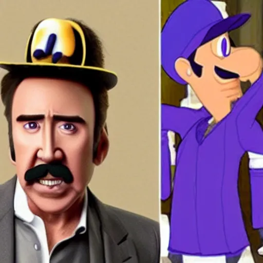 Image similar to nicolas cage as waluigi