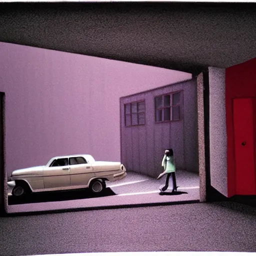 Image similar to pastel 3 d minimalist, street scene by jeffrey smart and gregory crewdson