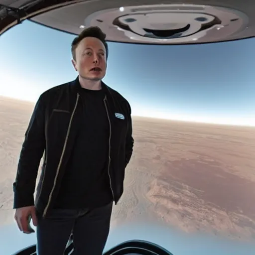 Prompt: elon musk inside a starship rocket, with planet mars in the background