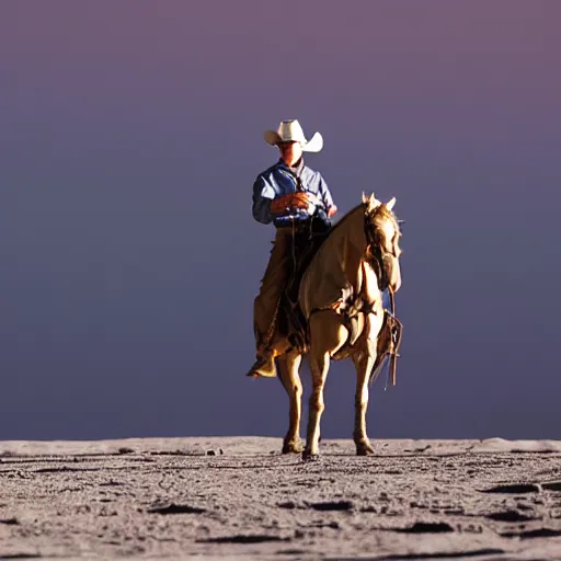 Prompt: a cowboy on horseback on the moon, earth in the distant sky, 5 0 mm