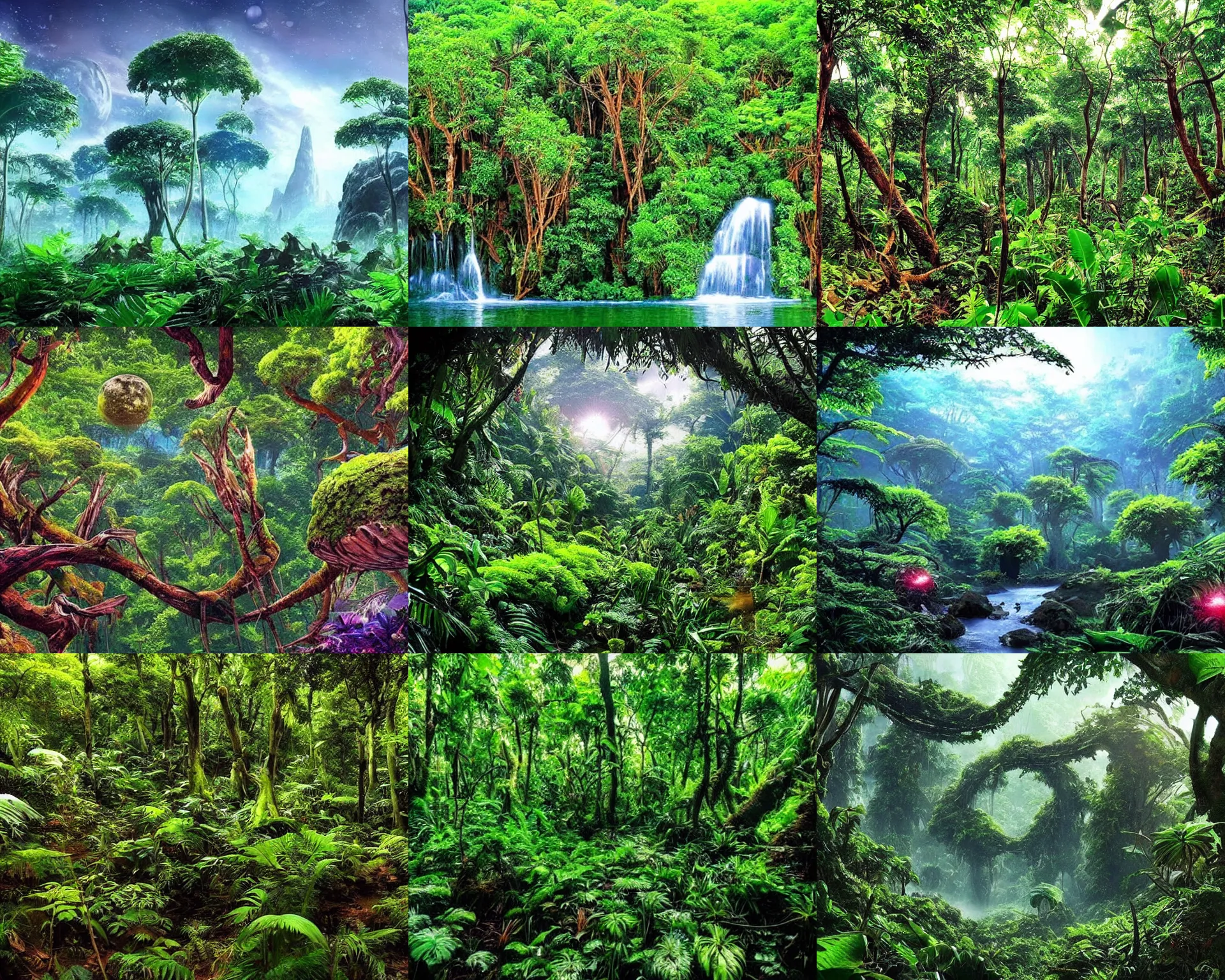 Prompt: top 1 0 most beautiful jungles on alien planets