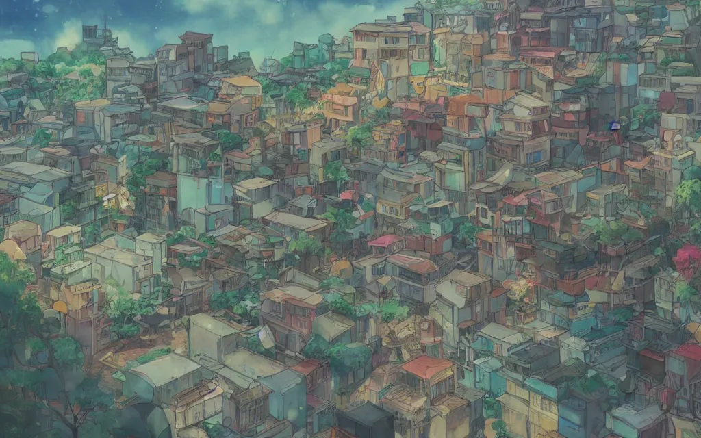 Image similar to a japanese city near the sea, lofi, dreamy, moody, very colorful, anime inspiration, ghibli vibe