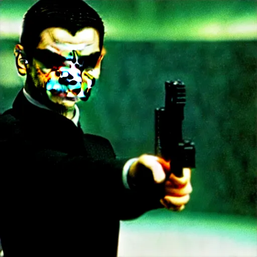 Prompt: Rowan Atkinson as Neo in The Matrix (1999)