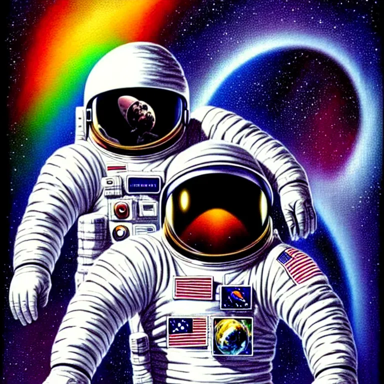 Image similar to astronaut at the rainbow bridge. paul gulacy. philip caza. artgerm.