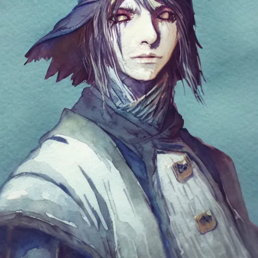 Prompt: A watercolor portrait of a character from Bloodborne, 4k, trending on artstation, tasteful, bokeh, hyperrealistic, highly detailed, good proportions
