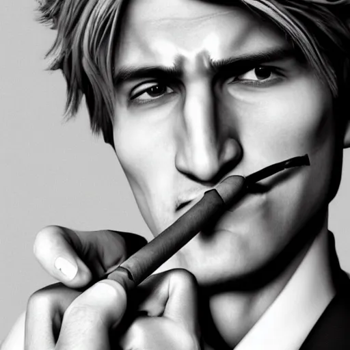 Prompt: a closeup photo of handsome gigachad xqc smoking a cigar, 8k photorealism, extremly detailed, trending on artstation