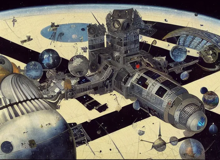 Prompt: an intricately detailed space station by Hieronymus Bosch and Syd Mead