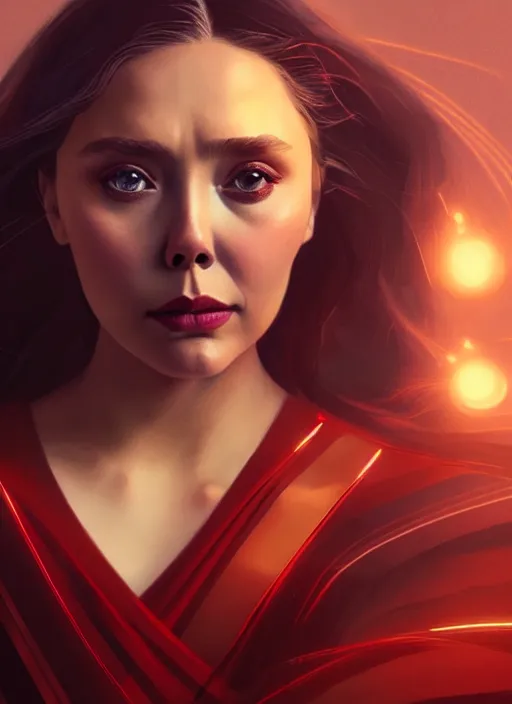 Image similar to portrait of modern darna, elizabeth olsen, intricate, elegant, glowing lights, highly detailed, digital painting, artstation, glamor pose, concept art, smooth, sharp focus, illustration, art by wlop, mars ravelo and greg rutkowski