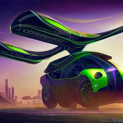 Image similar to solarpunk hovercar, clean energy, green technology, highway, sunny day, atmosphere, futurism, intricate, engines, glow, highly detailed, drone wings, peaceful, utopia, bright, digital painting, artstation, concept art, smooth, sharp focus, epic landscape, art by akihiko yoshida and tim mcburnie and anato finnstark