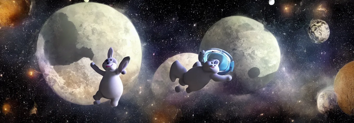 Image similar to photo of big chungus floating in space