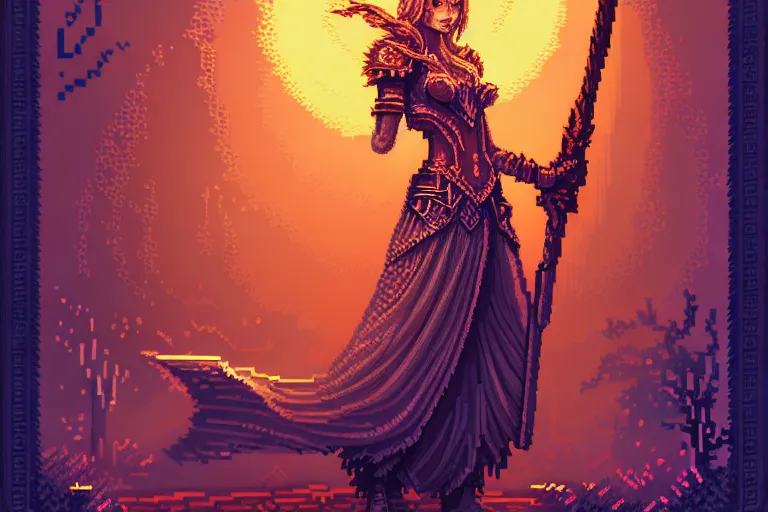 Image similar to freya, beautiful detailed pixelart by albertov, intricate details, beautiful, dithered gradients, volumetric lighting, cgsociety, artstation, smooth, sharp focus, 2 d illustration, amazing art by dan mumford, old school computer game graphics, crpg, d & d, pixel art