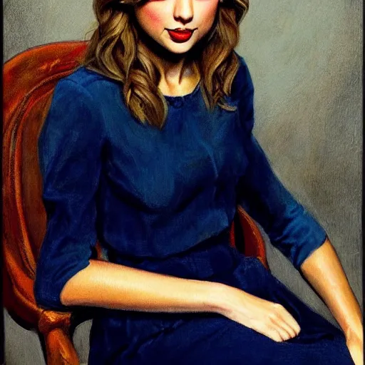 Image similar to Taylor Swift portrait painted by Normand Rockwell