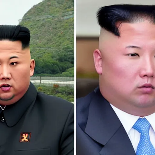 Image similar to dwayne johnson and kim jong - un, pyongyang background, selfie, phone quality,