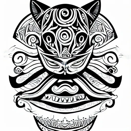 Prompt: tattoo sketch of a cat with one eye, a draft, maori ornament, polinesian style, minimalism, line art, vector