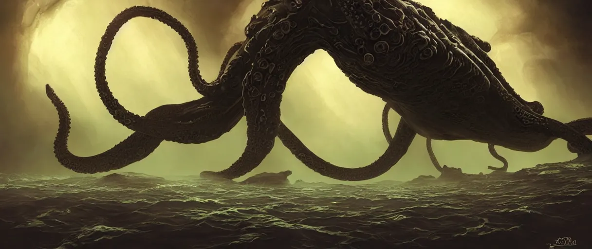 Image similar to detailed hyper realistic alien octopus demigod which looks deeply intimidating, menacing alien snake fighting giant spiders, floating island on a barren exoplanet, beautiful dramatic moody lighting, cinematic atmosphere, by Ralph McQuarrie| sparth:.2 | Tim white:.4 | Rodney Mathews:.2 | Graphic Novel, Visual Novel, Colored Pencil, Comic Book:.2