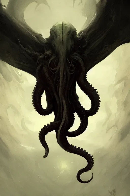 Prompt: cthulhu, wings, digital art, in the style of greg rutkowski, trending on artstation