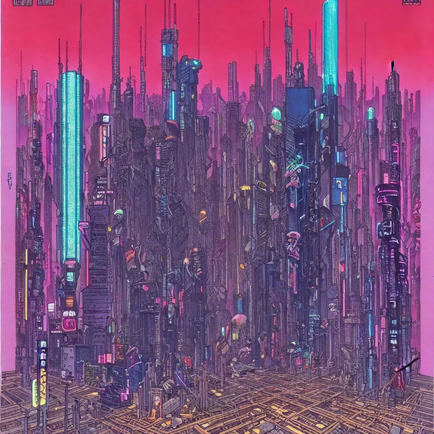 Prompt: ( ( ( ( cyberpunk city ) ) ) ) by mœbius!!!!!!!!!!!!!!!!!!!!!!!!!!!, overdetailed art, colorful, artistic record jacket design