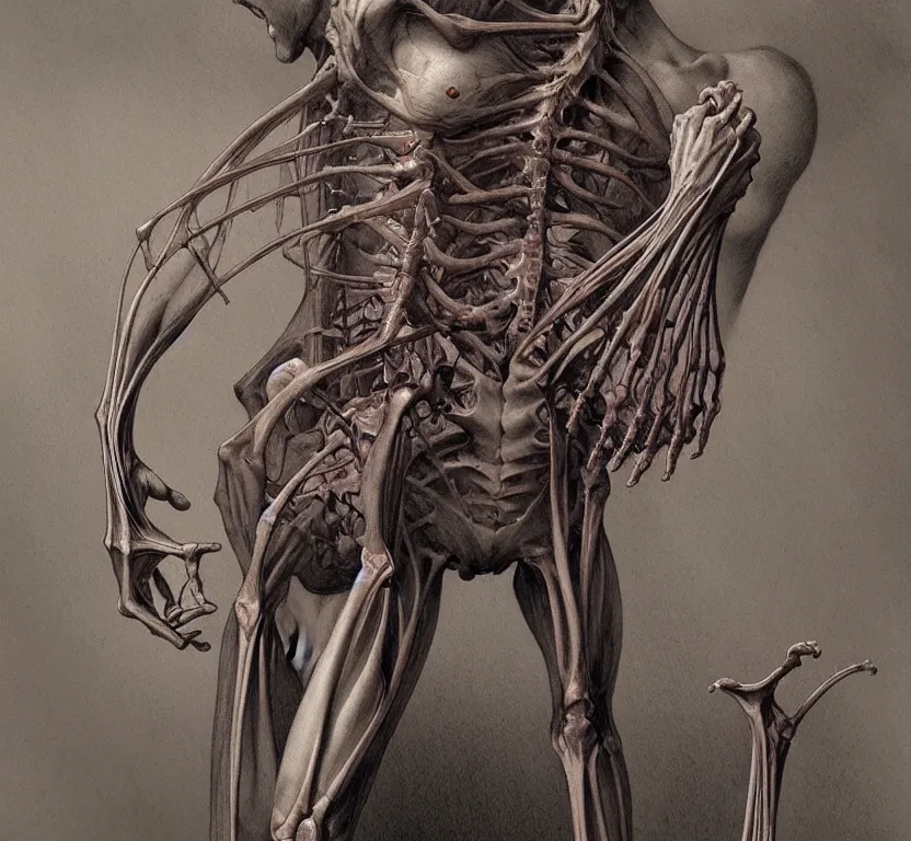 Prompt: human ribcage artists anatomy in the style of wayne barlowe, gustav moreau, goward, bussiere, roberto ferri, santiago caruso, luis ricardo falero, dali