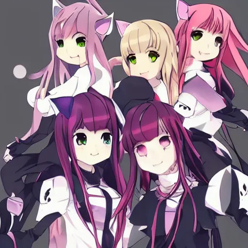 Image similar to “group of catgirls playing, anime still. rise of the cat girls(2020)”