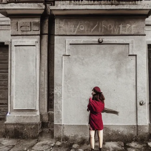 Image similar to a woman standing in front of a wall with a name on it, a stock photo by juan villafuerte, instagram, pre - raphaelitism, full body, contest winner, maximalist